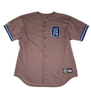 Detroit Tigers Majestic Authentic MLB Jersey Brown Blue Made in USA XL Vintage